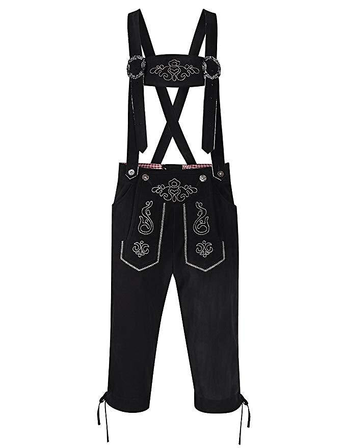 Men's Sophistication: Leather Shorts with Intricate Embroidery and Adjustable Suspenders – Your Ideal Oktoberfest Outfit