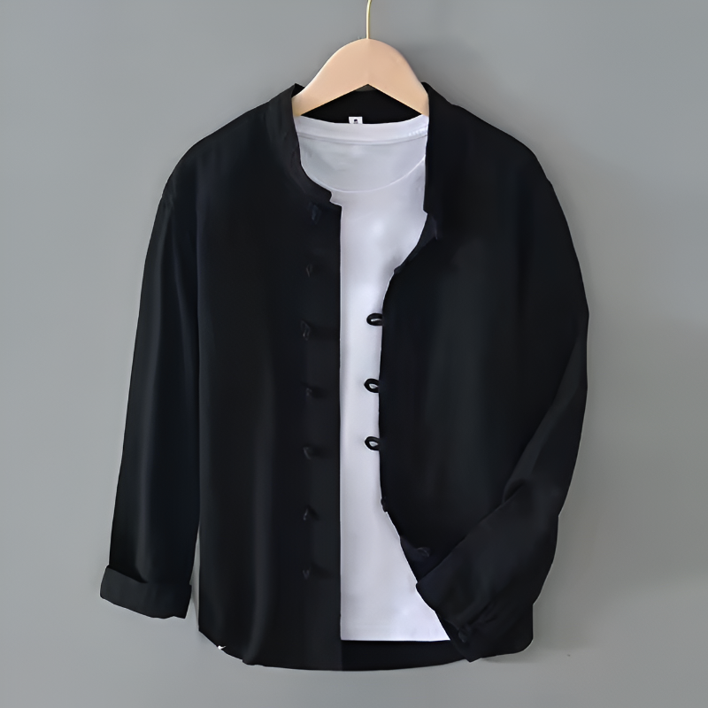 Men’s Slim Fit Shirt with Fabric-Covered Buttons and Garment-Wash Finish