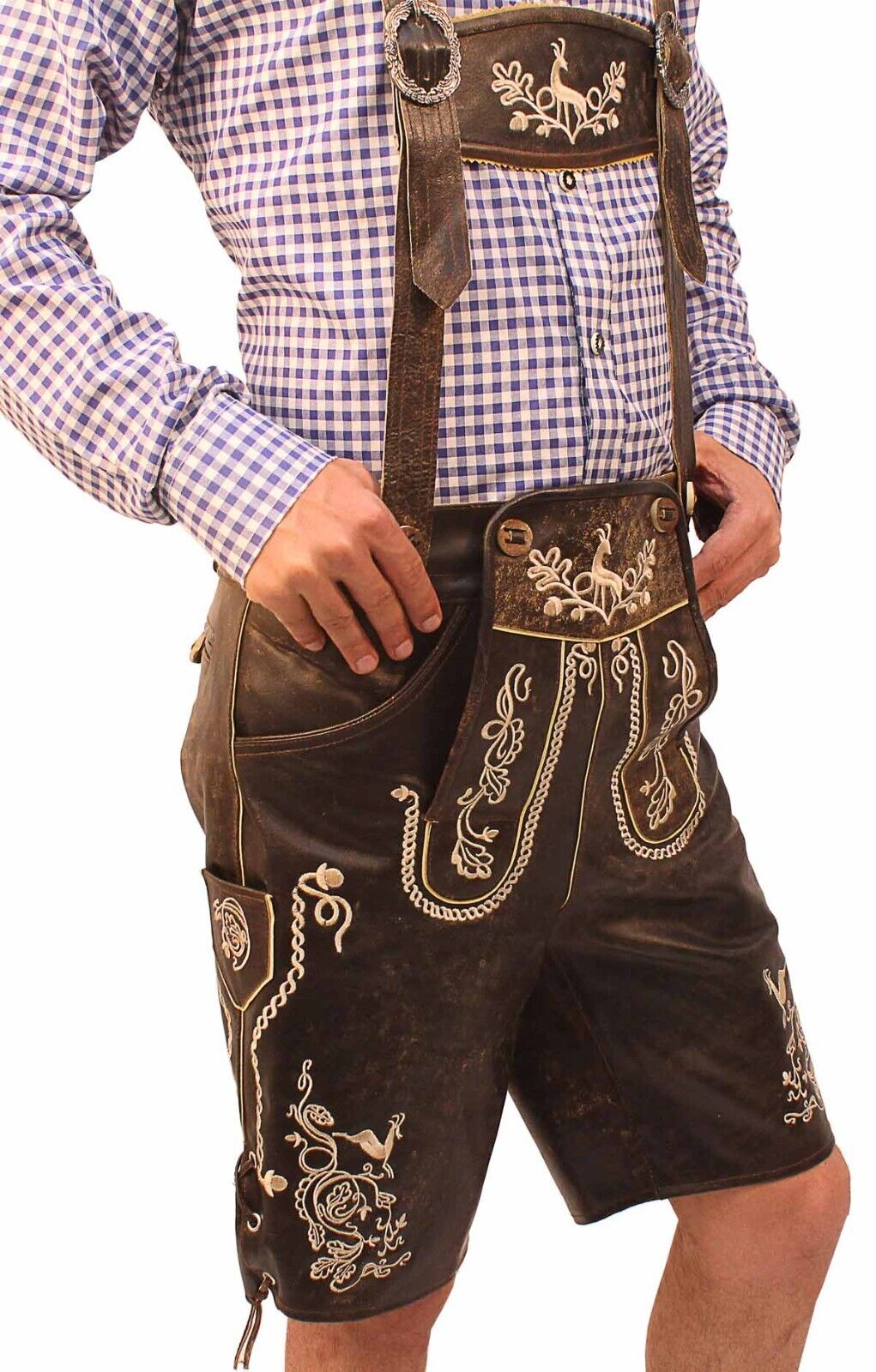 Men's Oktoberfest Lederhosen with Stylish Embroidery and Customizable Suspenders for an Authentic Bavarian Look