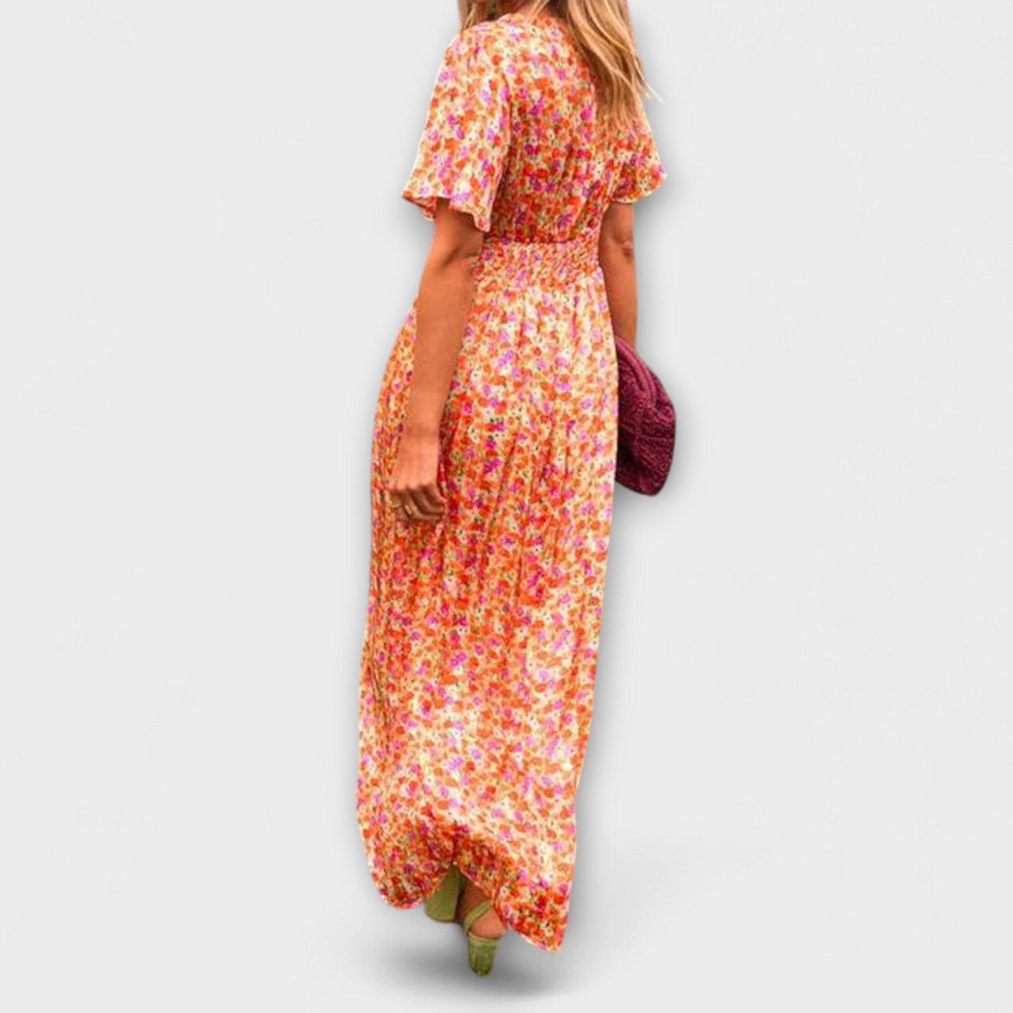 Women V-Neck Short Sleeve Floral Print Dress