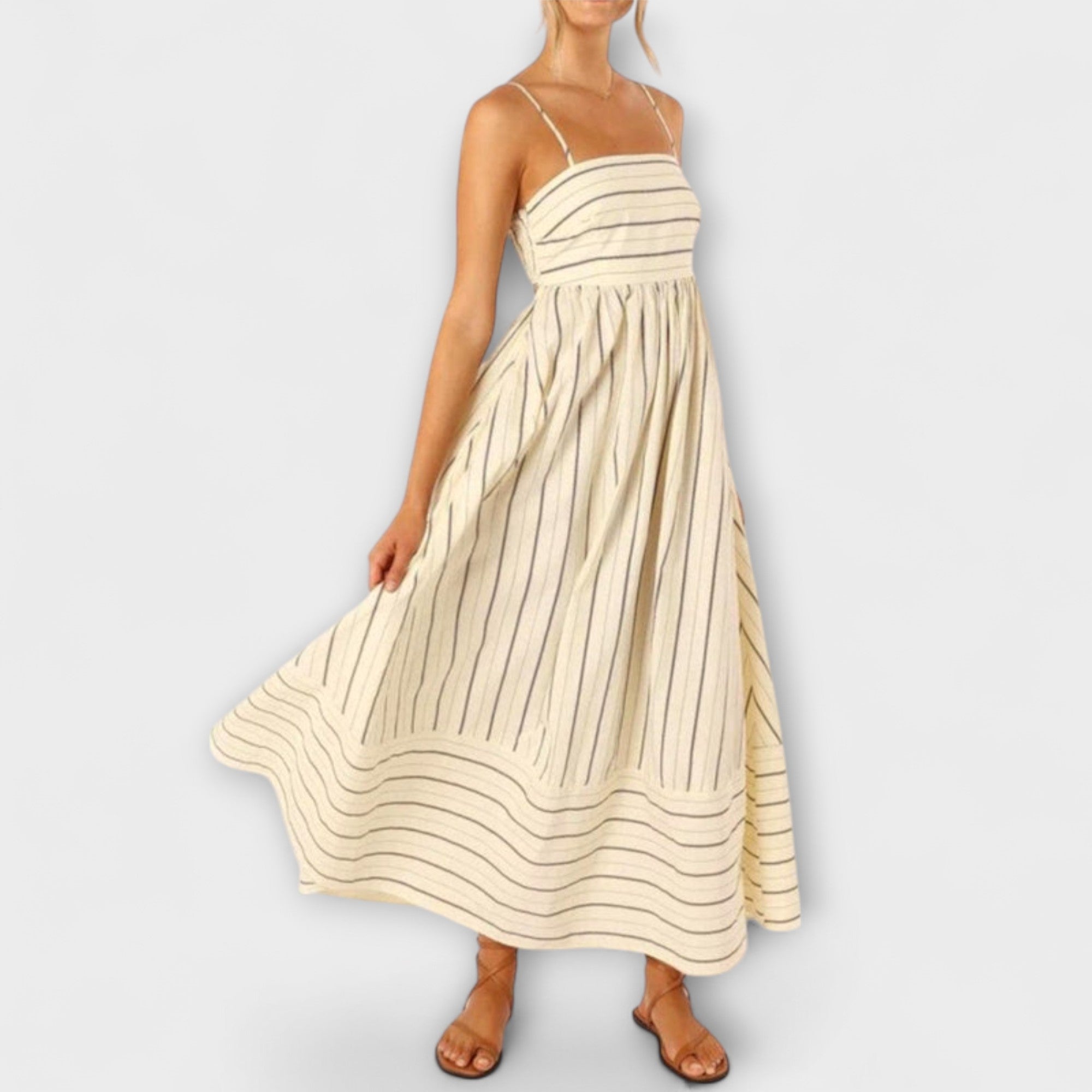 Women's Summer Maxi Dress in Flowing Silhouette with Sleeveless Design and Subtle Waist Definition