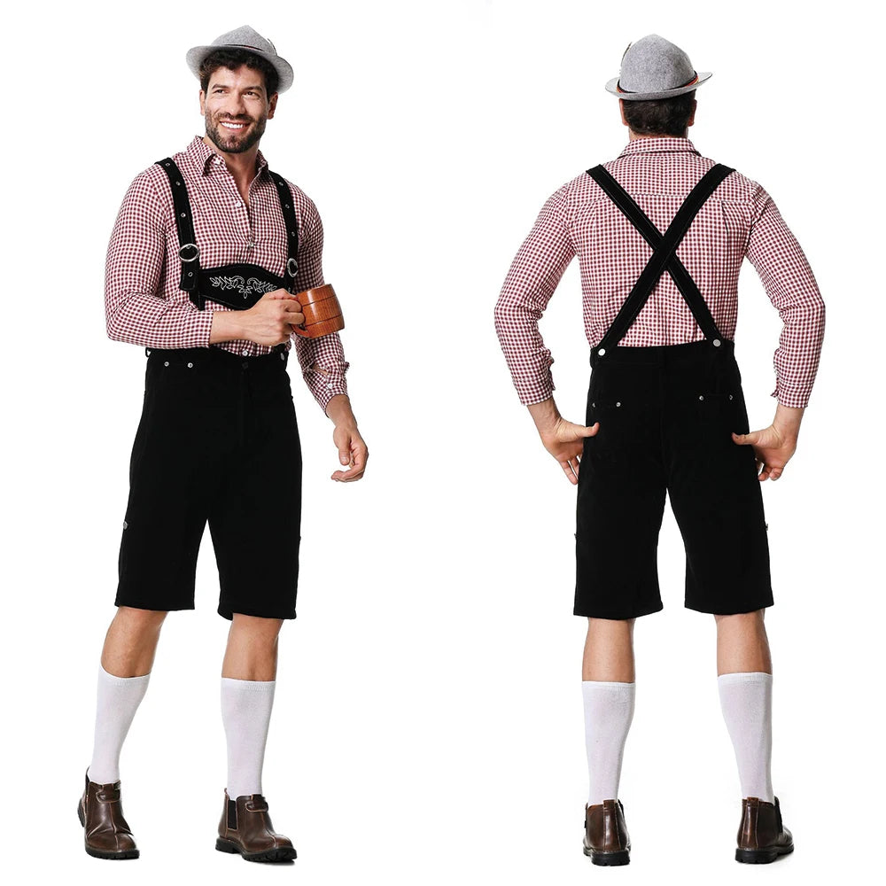 Authentic Men's Oktoberfest Lederhosen Set with Shirt and Tie for the Perfect Beer Festival Look